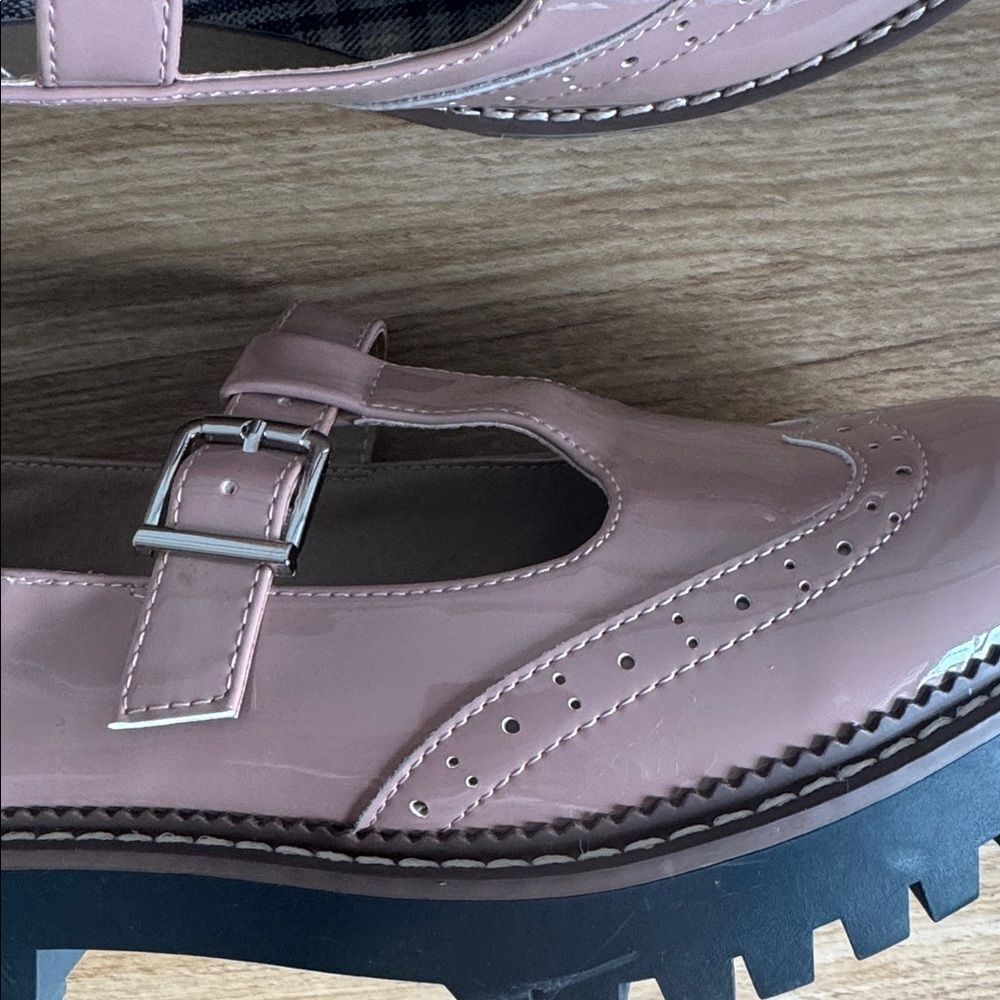 POP Tatum Women’s Patent Glossy Dusty Rose Wing Tip Mary Janes Platform Size 10M - Picture 12 of 12